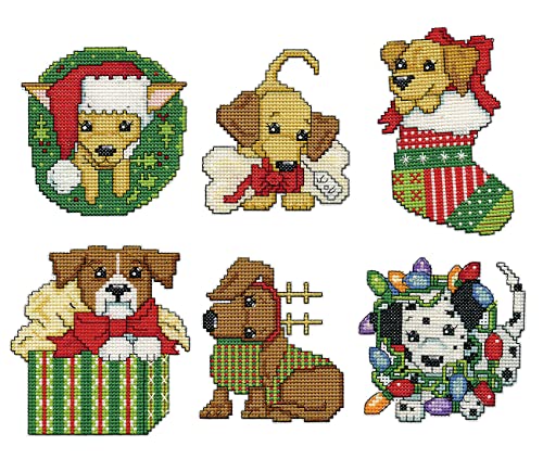 Design Works Crafts Christmas Puppies Counted Cross Stitch Ornament Kit, White