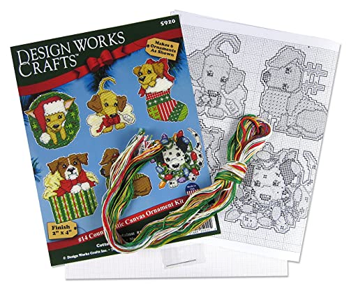 Design Works Crafts Christmas Puppies Counted Cross Stitch Ornament Kit, White