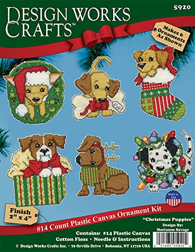 Design Works Crafts Christmas Puppies Counted Cross Stitch Ornament Kit, White