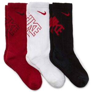 nike boy's young athletes crew socks 3 pack 10c-3y black/red/white
