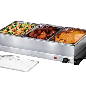 OVENTE Electric Buffet Server & Food Warmer with Temperature Control Perfect for Parties, Dinners and Entertaining, Three 1.5 Quart Chafing Dish Set with Stainless Steel Warming Tray, Silver FW173S