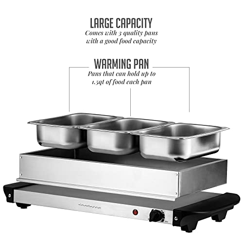 OVENTE Electric Buffet Server & Food Warmer with Temperature Control Perfect for Parties, Dinners and Entertaining, Three 1.5 Quart Chafing Dish Set with Stainless Steel Warming Tray, Silver FW173S