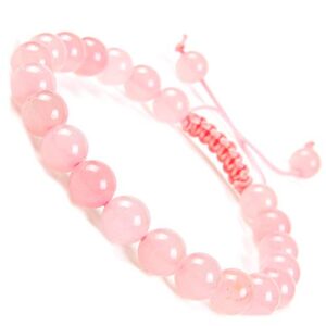 massive beads natural healing power gemstone crystal beads unisex adjustable macrame bracelets 8mm (rose pink)