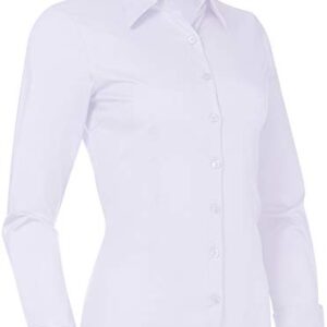 PIER 17 Button Down Shirts for Women, Tailored Long Sleeve Casual Business Professional Office Work Collared Dress Blouse New White