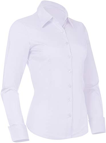 PIER 17 Button Down Shirts for Women, Tailored Long Sleeve Casual Business Professional Office Work Collared Dress Blouse New White