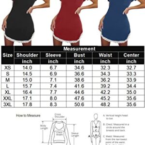 Ekouaer Womens Nightgown Womens Sleepwear Sexy V Neck Nightshirt Short Sleeve Sleepshirts withCurve Hem, Wine Red M