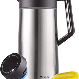 Pykal Thermal Coffee Carafe - with ThermaClick Lid, 68 oz Capacity, Lab Tested 8 Hour 150F Heat Retention, Surgical Rust Resistant Stainless Steel, Long Handle Brush Included Inside