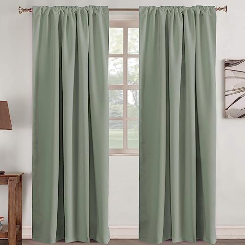 Window Treatment Solid Blackout Curtains for Kids Room Noise Reducing Back Tab Blackout Draperies Turquoise Window Panels for Nursery & Infant Care, 2 Panel - Light Sage - 52" W x 84" L