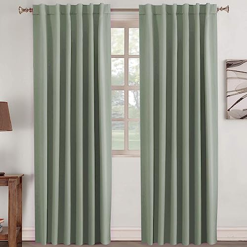 Window Treatment Solid Blackout Curtains for Kids Room Noise Reducing Back Tab Blackout Draperies Turquoise Window Panels for Nursery & Infant Care, 2 Panel - Light Sage - 52" W x 84" L