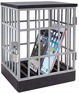 mobile phone jail cell phones prison lock up safe smartphone stand holders classroom home table office storage gadget -family time, party fun novelty gift idea