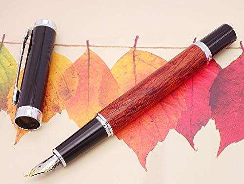 Jinhao Nature Rose Wood Fountain Pen Bent Nib(Fine to Broad Size),Fude Pen for calligraphy,art drawing and handwriting