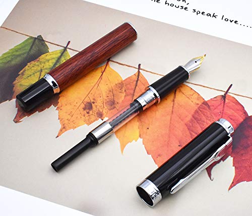 Jinhao Nature Rose Wood Fountain Pen Bent Nib(Fine to Broad Size),Fude Pen for calligraphy,art drawing and handwriting