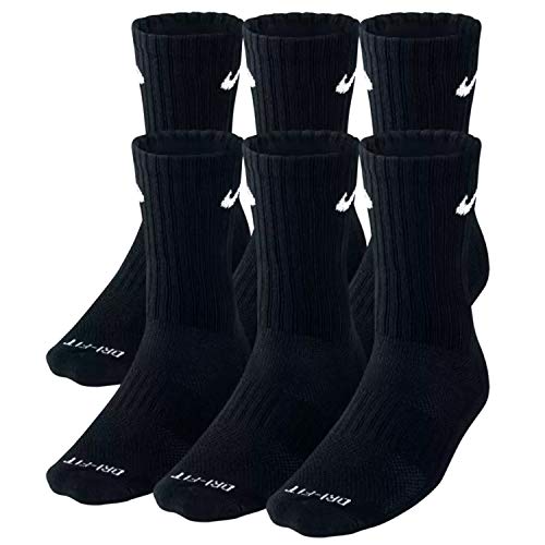 NIKE Plus Cushion Socks (6-Pair) (L (Men's 8-12 / Women's 10-13), Crew Black) (Large, Black)