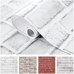 Coavas Peel and Stick Wallpaper Brick 17.7x118.1 Inches White Gray Removable Wallpaper Peel and Stick Self Adhesive Faux Brick for Bedroom Backsplash Laundry Room Accent Walls