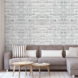 Coavas Peel and Stick Wallpaper Brick 17.7x118.1 Inches White Gray Removable Wallpaper Peel and Stick Self Adhesive Faux Brick for Bedroom Backsplash Laundry Room Accent Walls