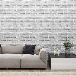 Coavas Peel and Stick Wallpaper Brick 17.7x118.1 Inches White Gray Removable Wallpaper Peel and Stick Self Adhesive Faux Brick for Bedroom Backsplash Laundry Room Accent Walls