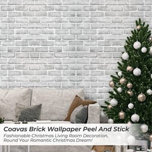 Coavas Peel and Stick Wallpaper Brick 17.7x118.1 Inches White Gray Removable Wallpaper Peel and Stick Self Adhesive Faux Brick for Bedroom Backsplash Laundry Room Accent Walls