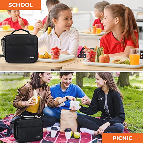 OPUX Insulated Lunch Bag, Soft Lunch Box for School Kids Boys Girls, Leakproof Small Lunch Pail for Adult Men Women, Reusable Compact Lunchbox Lunch Cooler Tote Bag for Office Work (Black)