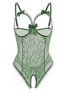 allurelove lingerie for women sexy one-piece teddy lingerie bodysuit lace nightie (small, green)