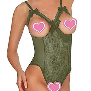 ALLureLove Lingerie for Women Sexy One-Piece Teddy Lingerie Bodysuit Lace Nightie (Small, Green)