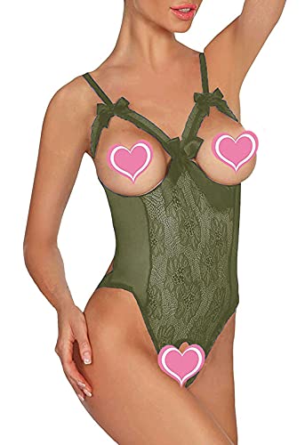 ALLureLove Lingerie for Women Sexy One-Piece Teddy Lingerie Bodysuit Lace Nightie (Small, Green)