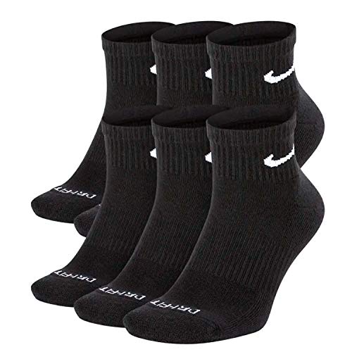 NIKE Plus Cushion Socks (6-Pair) (M (Men's 6-8 / Women's 6-10), Ankle(Quarter) Black)