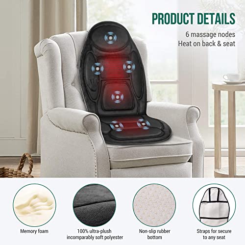 Snailax Back Massage Seat Cushion, Memory Foam Pad, 5 Massage Modes & 2 Heat Settings, Seat Massager for Office Chair,Home Use