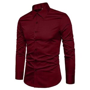 localmode mens casual plain button down easy care cotton dress shirts slim fit business long sleeve formal shirts wine red medium