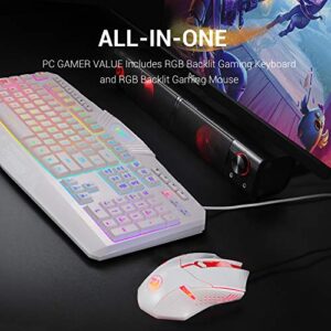 Redragon S101 Wired RGB Backlit Gaming Keyboard with Multimedia Keys Wrist Rest and Red Backlit Mouse Combo 3200 DPI for Windows PC Gamers (White)