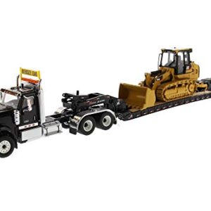 International HX520 Tandem Tractor Black with XL 120 Lowboy Trailer and CAT Caterpillar 963K Track Loader Set of 2 Pieces 1/50 Diecast Models by Diecast Masters 85599