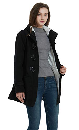 VOGRYE Womens Winter Fashion Outdoor Warm Wool Blended Classic Pea Coat Jacket (FBA) (M, Black2-Thicker)