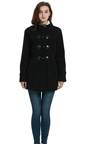 VOGRYE Womens Winter Fashion Outdoor Warm Wool Blended Classic Pea Coat Jacket (FBA) (M, Black2-Thicker)