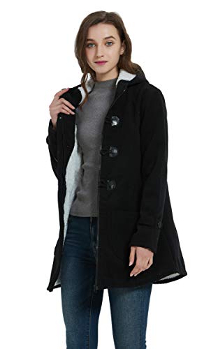 VOGRYE Womens Winter Fashion Outdoor Warm Wool Blended Classic Pea Coat Jacket (FBA) (M, Black2-Thicker)