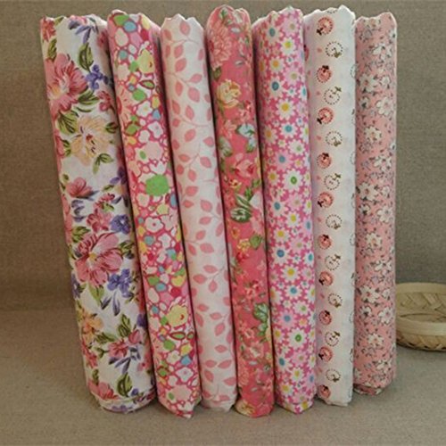 Bluelans 7pcs 10" x 10" (25cm x 25cm) Top Cotton Craft Fabric Bundle Squares Patchwork DIY Sewing Scrapbooking Quilting Floral Dot Pattern Light Pink