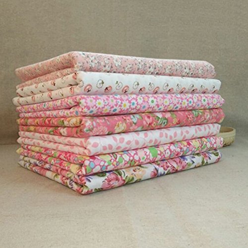 Bluelans 7pcs 10" x 10" (25cm x 25cm) Top Cotton Craft Fabric Bundle Squares Patchwork DIY Sewing Scrapbooking Quilting Floral Dot Pattern Light Pink