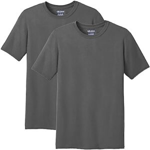 gildan men's moisture wicking polyester performance t-shirt, 2-pack, charcoal, medium