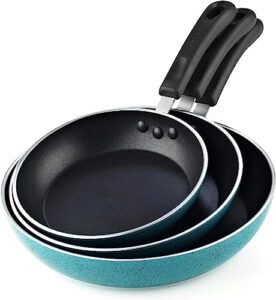 cook n home nonstick saute fry pan set, 8, 9.5, and 11-inch kitchen cooking frying saute pan skillet, induction compatible, turquoise, 3-piece