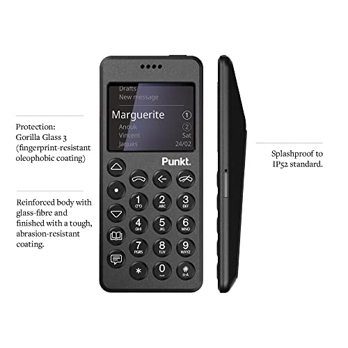 Punkt. MP02 New Generation 4G LTE Minimalist Mobile Phone for Calling & Texting | Black | Unlocked, Nano-SIM, Wi-Fi Hotspot, Digital Security, 2GB RAM+16GB Storage, 1280 mAh Battery, Multiband