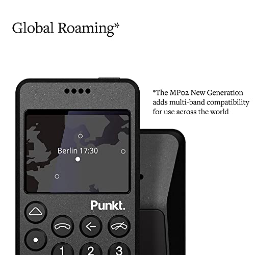 Punkt. MP02 New Generation 4G LTE Minimalist Mobile Phone for Calling & Texting | Black | Unlocked, Nano-SIM, Wi-Fi Hotspot, Digital Security, 2GB RAM+16GB Storage, 1280 mAh Battery, Multiband