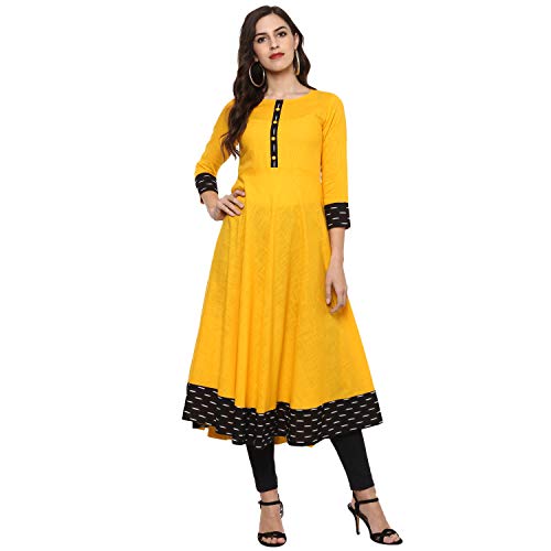 Yash Gallery Women's Cotton Printed Anarkali Kurta (Yellow)