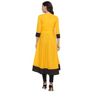 Yash Gallery Women's Cotton Printed Anarkali Kurta (Yellow)