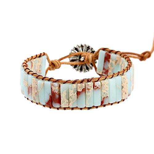 Plumiss Fashion Agalmatolite Beaded Wrap Leather Bracelet Jewelry