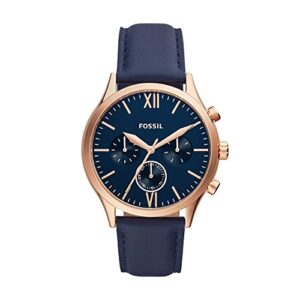 fenmore midsize multifunction navy leather watch