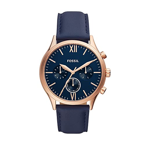 Fenmore Midsize Multifunction Navy Leather Watch