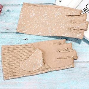 Maxdot 2 Pairs Women Sunblock Fingerless Gloves Non Skid Summer Gloves UV Protection Driving Gloves (Black, Khaki)