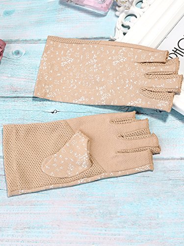 Maxdot 2 Pairs Women Sunblock Fingerless Gloves Non Skid Summer Gloves UV Protection Driving Gloves (Black, Khaki)