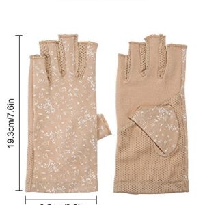 Maxdot 2 Pairs Women Sunblock Fingerless Gloves Non Skid Summer Gloves UV Protection Driving Gloves (Black, Khaki)