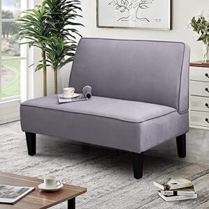 changjie furniture small loveseat sofa couch upholstered small love seat mini sofa couch for bedroom living room (light gray)
