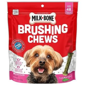 milk-bone fresh breath brushing chews, 48 mini daily dental dog treats