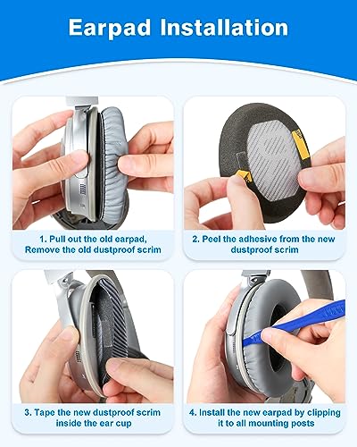 Link Dream Replacement Ear Cushions for Bose Quiet Comfort 35 Soft Protein Leather Replacement Ear Pad for Bose QC 35/25 / 15 QC2 / Ae2 / Ae2i / Ae2W / Sound Link/Sound True (Light Grey)